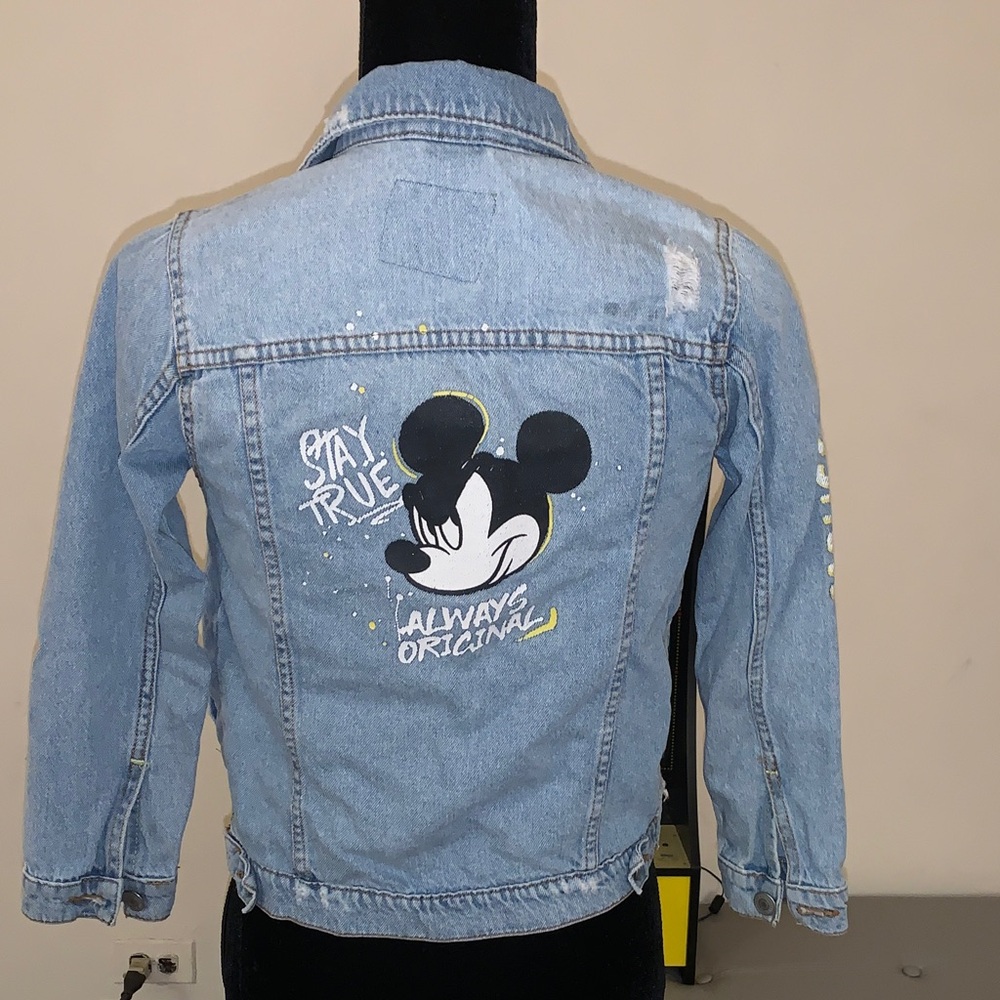 Zara Kids Light Blue Jean Jacket with Mickey Mouse Design